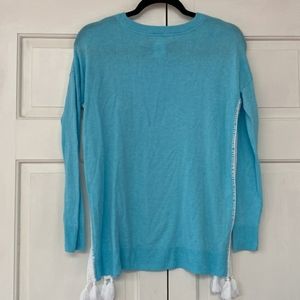 Lilly Pulitzer Damara Sweater Crochet Sides Heathered Bayside Blue Relaxed XL